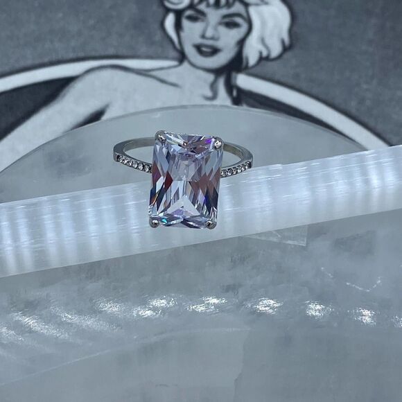 Stainless Steel High Polished Clear CZ Ring Sizes 6-10 - Picture 1 of 5